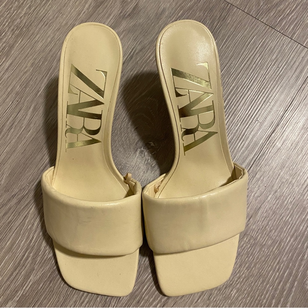 Zara Cream Heeled Mules